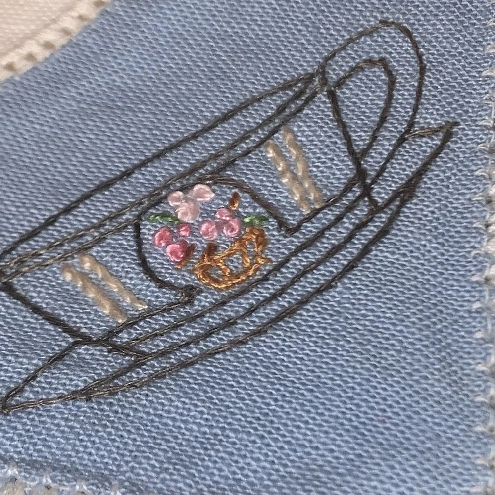 Vintage Hand Stitch Embroidered Cloth Napkins Coffee Tea Cups  11